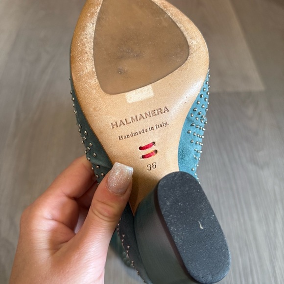 Halmanera Turquoise Blue Studded Ankle Booties Zip Heel 36 / 6-6.5 - Picture 9 of 9